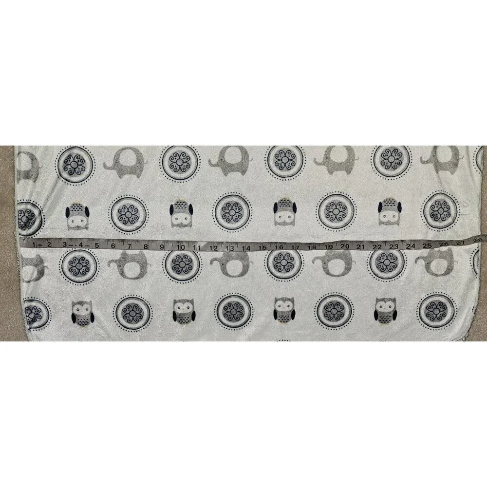 Blankets & Beyond Gray Blue Owls Elephants Circles Baby Blanket Fleece Sherpa